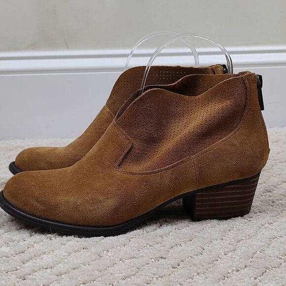 Jessica Simpson Dacia Tan Suede Leather Ankle Boots Perforated Upper Size 7.5 - Picture 1 of 9